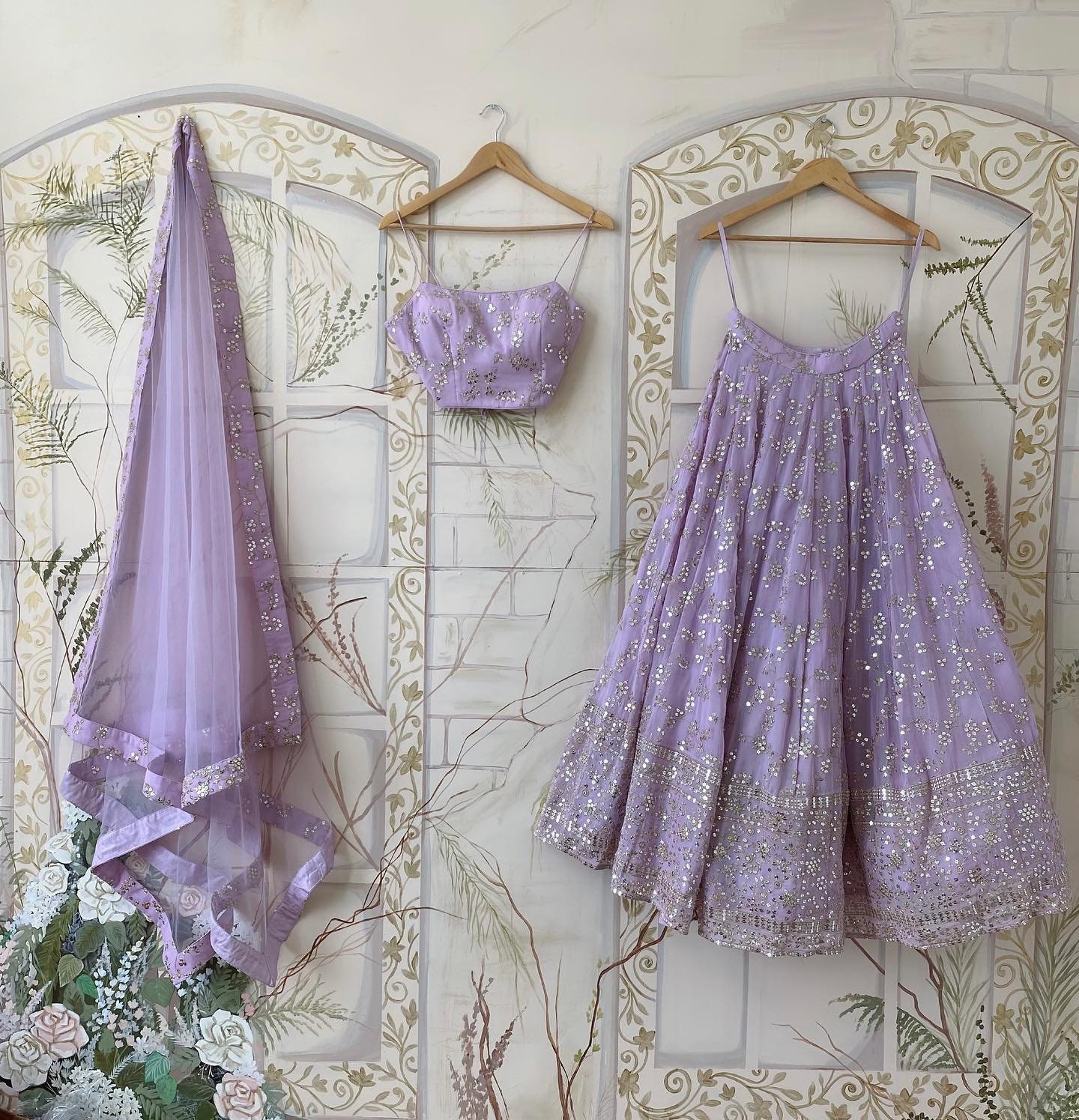 Lavender Georgette Lehenga Choli Set | South Asian Wedding Guest Outfit | Indian Lehenga | Ready to Wear Lehenga in USA | Plus Size