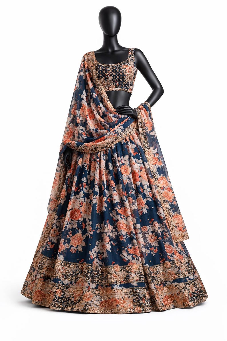 Women's wedding floral lehenga choli set image 1