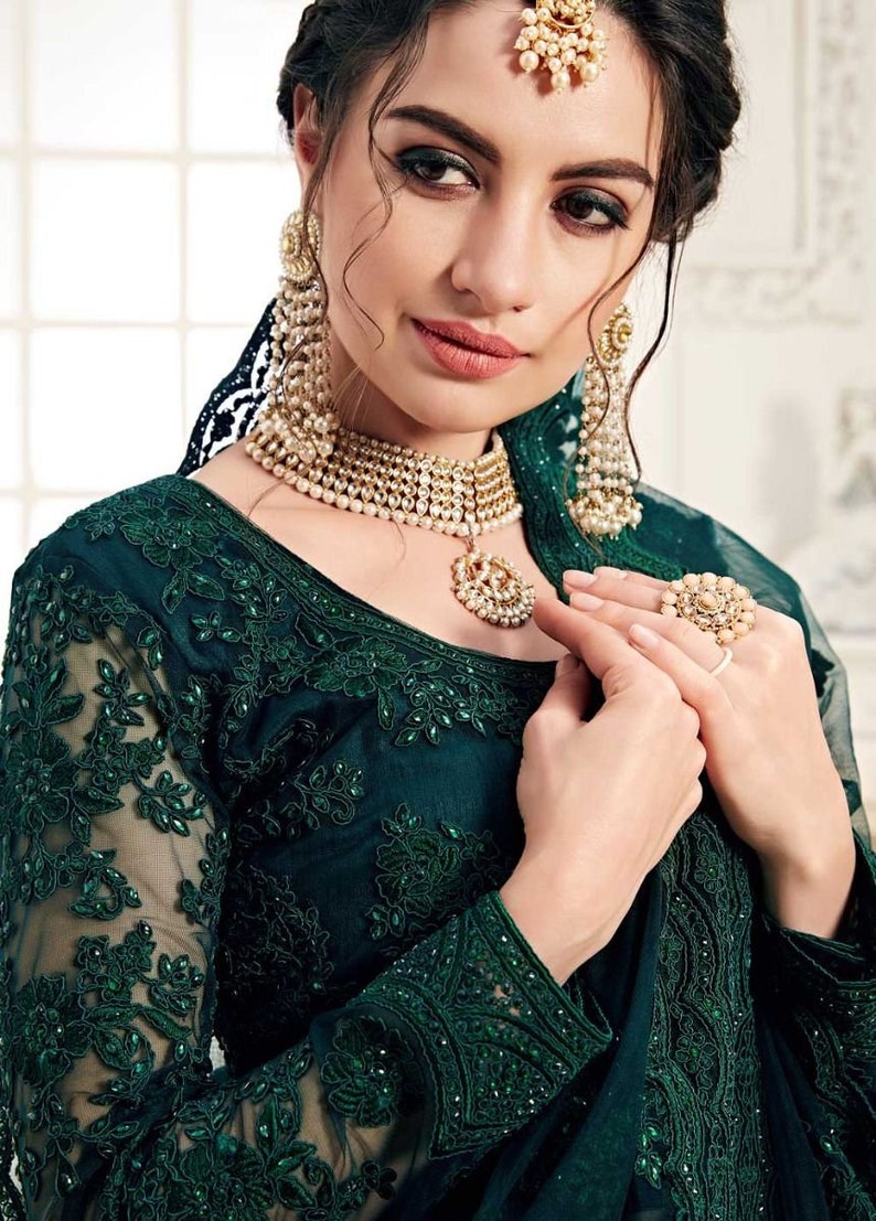 bottle dark green lehenga combination