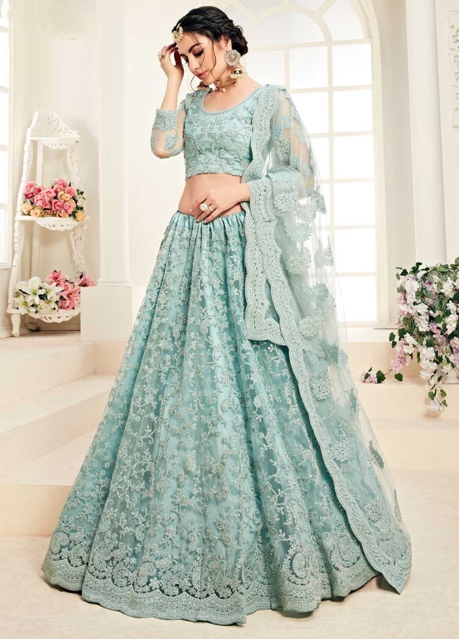 Turquoise Pastel Lehenga Choli with heavy embellished Etsy
