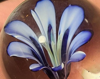 Glass Flower Implosion Marble, Blown Glass Marble, Handmade Marble, Art Glass, Blue Flower