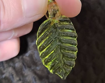 Green Slurm, Leaf Pendant Glass, Hand Blown Glass Pendant, Glass Jewelry, Green Leaf, Handmade Pendant
