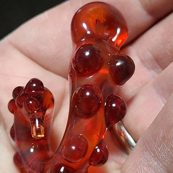 Red Glass Tentacle Pendant, Blown Glass, Octopus Tentacle, Octopus or Squid Jewelry