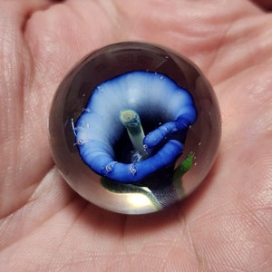 Blown Glass, Flower Marble, 28 mm, Handmade Marble, Art Glass, Blue Flower Marble, Implosion Marble, Blue Glass Marble