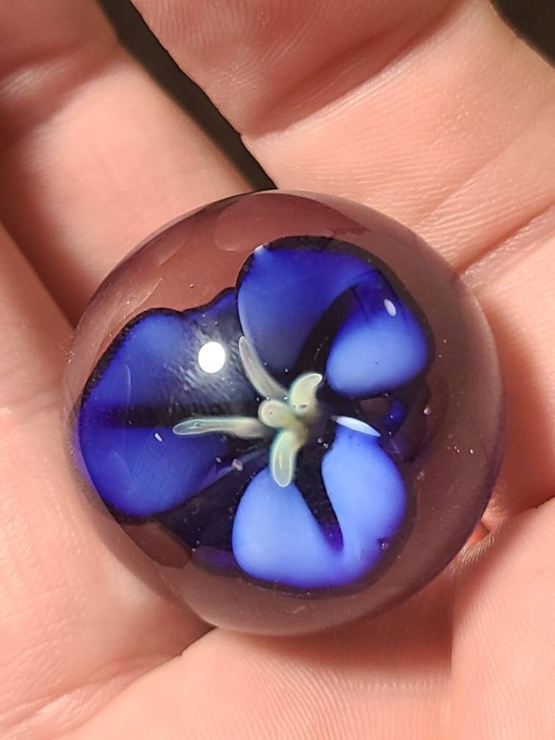 Blue Over White Lily Flower Marble Glass Marble Handmade Etsy