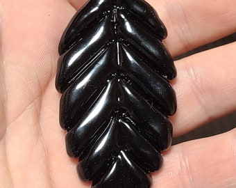 Black Glass Leaf Pendant, Blown Glass Pendant, Glass Jewelry, Black Leaf