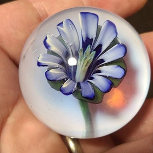White and Blue Flower Marble, Pink Slyme Background, Glass Marble, Handmade Marble, Art Glass