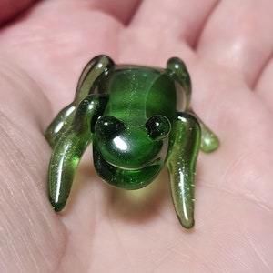 Green Frog Figurine, Blown Glass Frog, Green Glass Frog