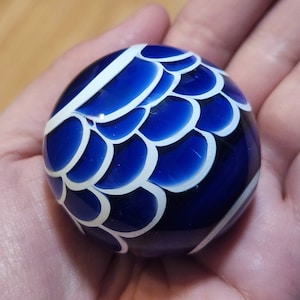 Dot Stack Marble, Blue and White Glass Marble, Blown Glass Marble, Handmade Marble, Art Glass Marble, 50 mm, 2 Inch