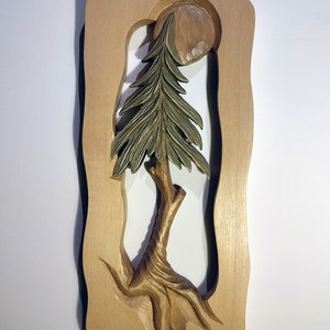 Handmade wall mounted wood carving tree
