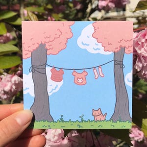 miniprint gatto con bucato // cartolina con stampa artistica pastello
