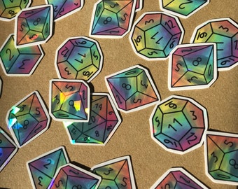 Holographic Dice Sticker Set: D&D Inspired Vinyl Decals