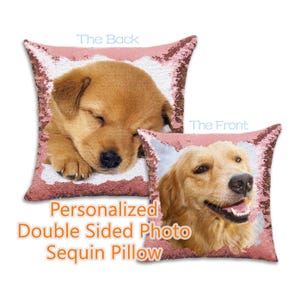 Personalized Double-sided Sequin Pillow | Customized Two Photos Cushion Cover 2 Sided | Funny Gift Family Friend Christmas Birthday |GIFORUE