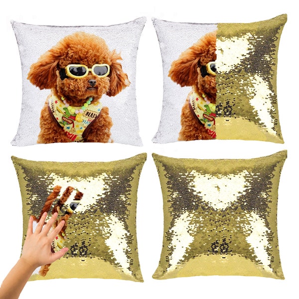 Housse de coussin personnalisée à sequins 16 x 16 po | Oreiller personnalisé| Housse de coussin magique personnalisée | Cadeau bâillon pour amis Elle | GIFORUE