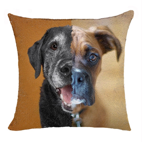 Custom Two Photos Pillow| Personalized Dogs Sequin Pillow Both Side| Custom Pet Photos Pillow| Cute Gift For Anniversary Birthday| GIFORUE