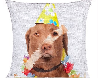Custom Dog Two Photos Pillow | Cushion Cover Personalized | Sequin Pillow Mockup | Photos Frame Gift For Christmas Birthday Party | GIFORUE