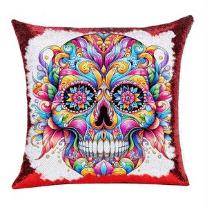 Funda de cojín con forma de calavera con lentejuelas moradas, bonita almohada decorativa, almohada mágica con forma de calavera de azúcar, regalo para festival de calaveras, GIFORUE