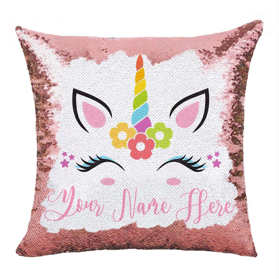 Personalized Unicorn Sequin Pillow Custom Name Pillow Etsy