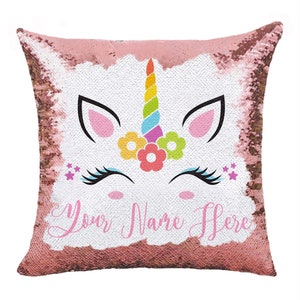 Almohada de lentejuelas de unicornio personalizada / Almohada con nombre personalizado / Almohada de lentejuelas personalizada / Almohada decorativa / Funda de almohada de lentejuelas con nombre oculto / GIFORUE