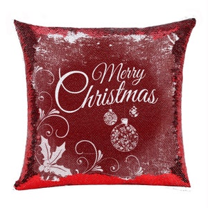 Christmas Sequin Pillow  | Merry Christmas Pillow | Sequin Cushion Cover | Photo Pillow | Christmas Present | Decorative Pillow| GIFORUE