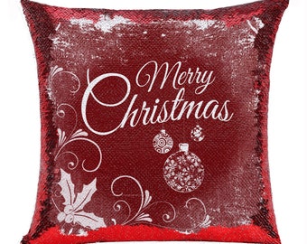 Christmas Sequin Pillow  | Merry Christmas Pillow | Sequin Cushion Cover | Photo Pillow | Christmas Present | Decorative Pillow| GIFORUE