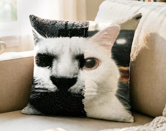 Custom Canny and Uncanny Cat Sequin Cushion Good VS Evil Cat Magic Pillow Gift
