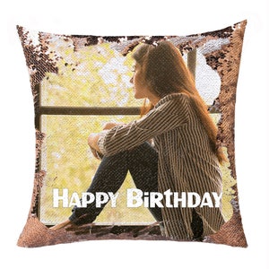 Personalized Birthday Gift Magic Pillow | Name Photo Pillow | Custom Birthday Gift | Sequin Pillow Mockup | Clever Birthday Gift | GIFORUE