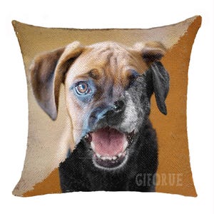 Almohada personalizada con dos fotos/Almohada personalizada con lentejuelas para perros en ambos lados/Almohada personalizada con fotos de mascotas/Bonito regalo para aniversario, cumpleaños/GIFORUE