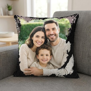 Cuscino con paillettes personalizzato, federa magica con testo fotografico personalizzato, federa per cuscino con messaggio nascosto della sirena / GIFORUE