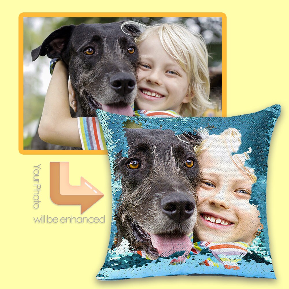 Custom Photo/text Pillow Personalized Sequin Pillow Magic Etsy