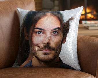 Custom Two Photos Pillow Personalized Magic Sequin Pillow Double Images Cushion Cover Family Gift