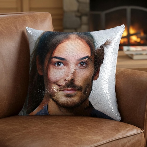 Custom Two Photos Pillow Personalized Magic Sequin Pillow Double Images Cushion Cover Family Gift