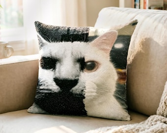 Custom Canny and Uncanny Cat Paillettenkissen Gut VS Böse Katzenmagie Kissen Geschenk