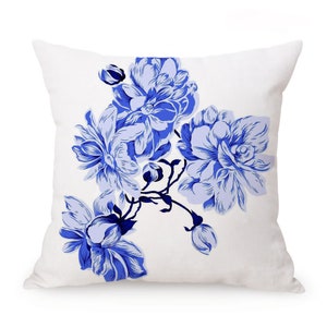 Taie d'oreiller en coton personnalisée | Housse de coussin en coton personnalisée |  Oreiller bleu et blanc | Oreiller de style chinois | Design classique | GIFORUE