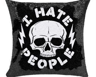 I HATE PEOPLE  Pillow Case Personalized | Custom Ghost Text Hide Message Cushion Cover | Custom Gift For Friends Family Birthday | GIFORUE
