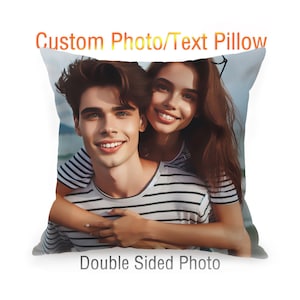 Oreiller en coton personnalisé 16 x 16 po | Housse de coussin personnalisée avec photos/textes | Oreiller en coton blanc | Coussins décoratifs en denim | Cadeau photo| GIFORUE
