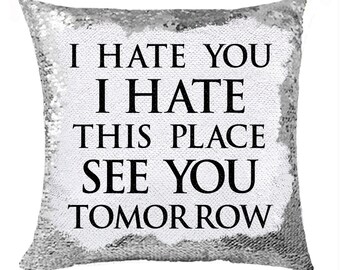 i hate everyone sequin pillow