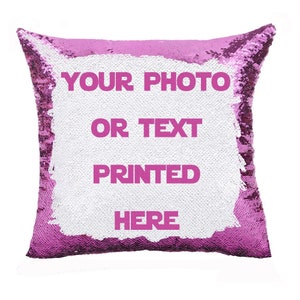 Photo/text Pillow Personalized | Custom Sequin Pillow Purple | Full Print Photo Pillow | Uncommon Photo Gift | Best Custom Gift |GIFORUE