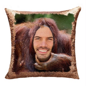 Customized Funny Sequin Pillow Cover | Your Face On the Orangutan Sequin Pillow Personalized | Funny Gift For Friend | Sequin Mockup GIFORUE