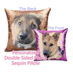 Personalized Two sided Photo Sequin Pillow | Custom Two Photos Cushion Cover 2 Sided | Funny Gift Family Friend Christmas Birthday | GIFORUE