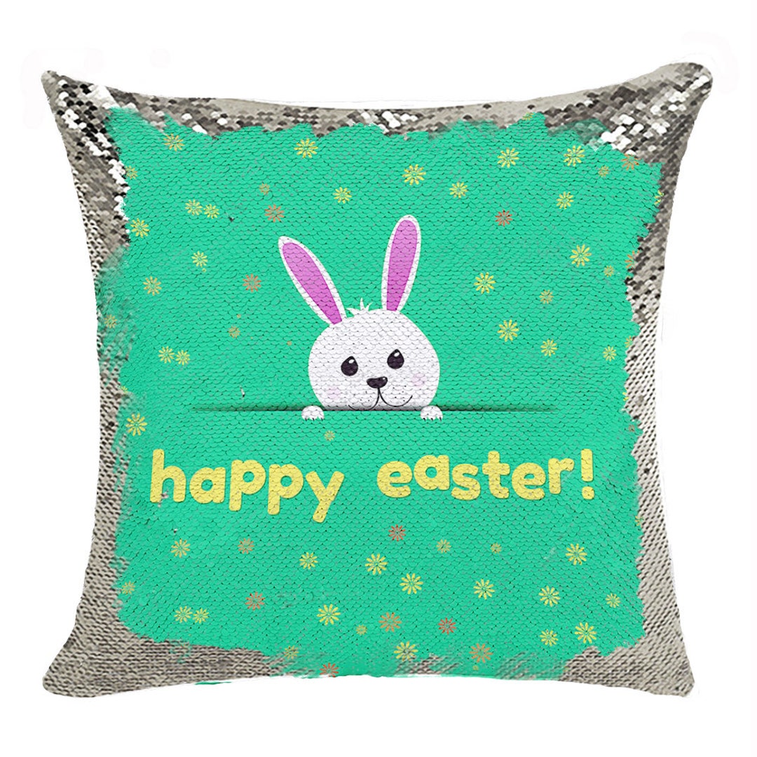 Custom Easter Sequin Pillow Cover Personalized Easter Gift Happy Easter