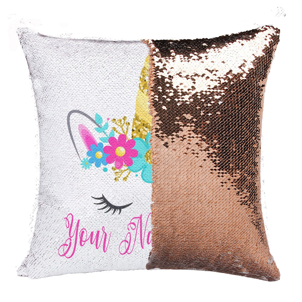 Custom Unicorn Sequin Pillow Cover Name Pillow Cushion Etsy