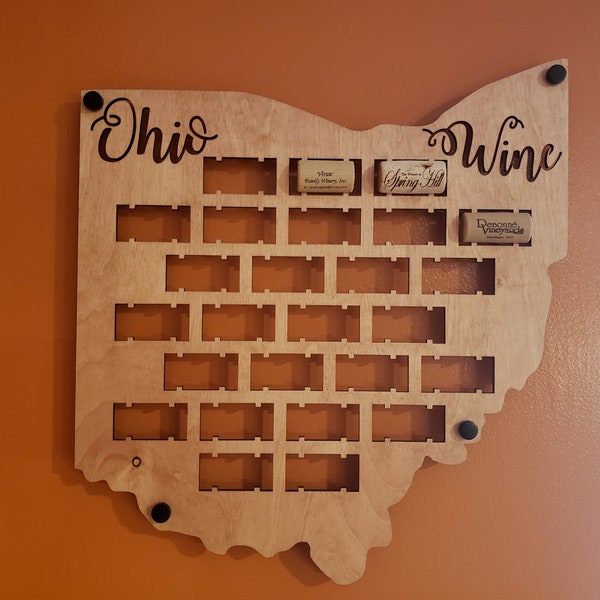 Every U.S. state and custom cuts too! Laser cut wine cork holder. Includes "State Name and Wine" script at the top!