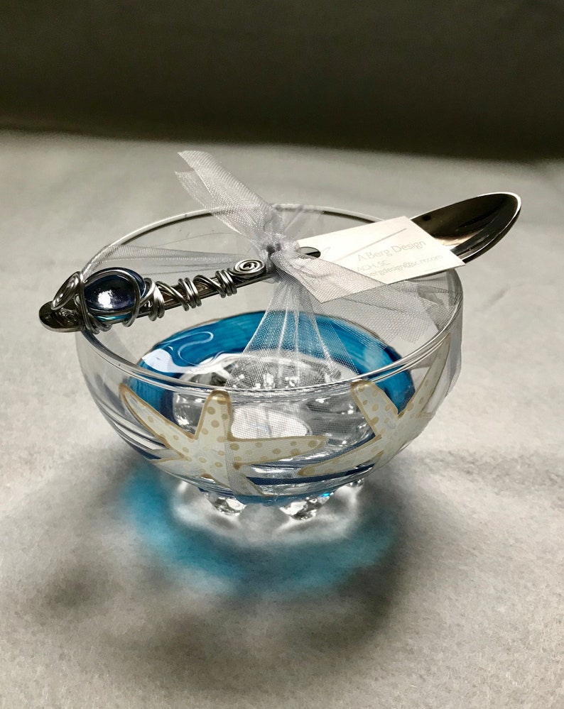8 ounce relishdip set with small wire wrapped serving spoon hand painted