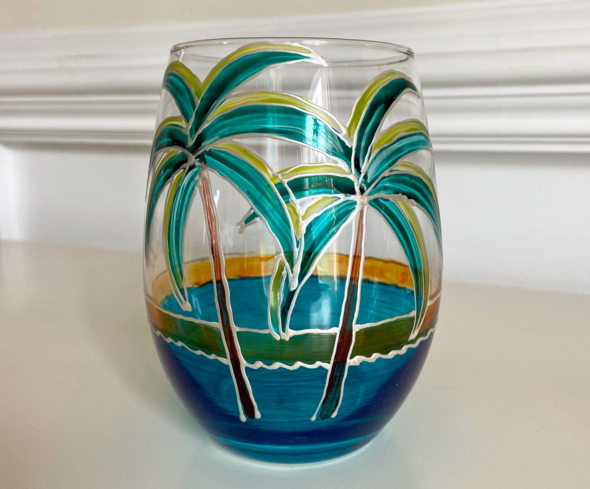 Hand Painted Palm Tree Stemless Wine Glass / Large 21 Ounce Etsy Denmark