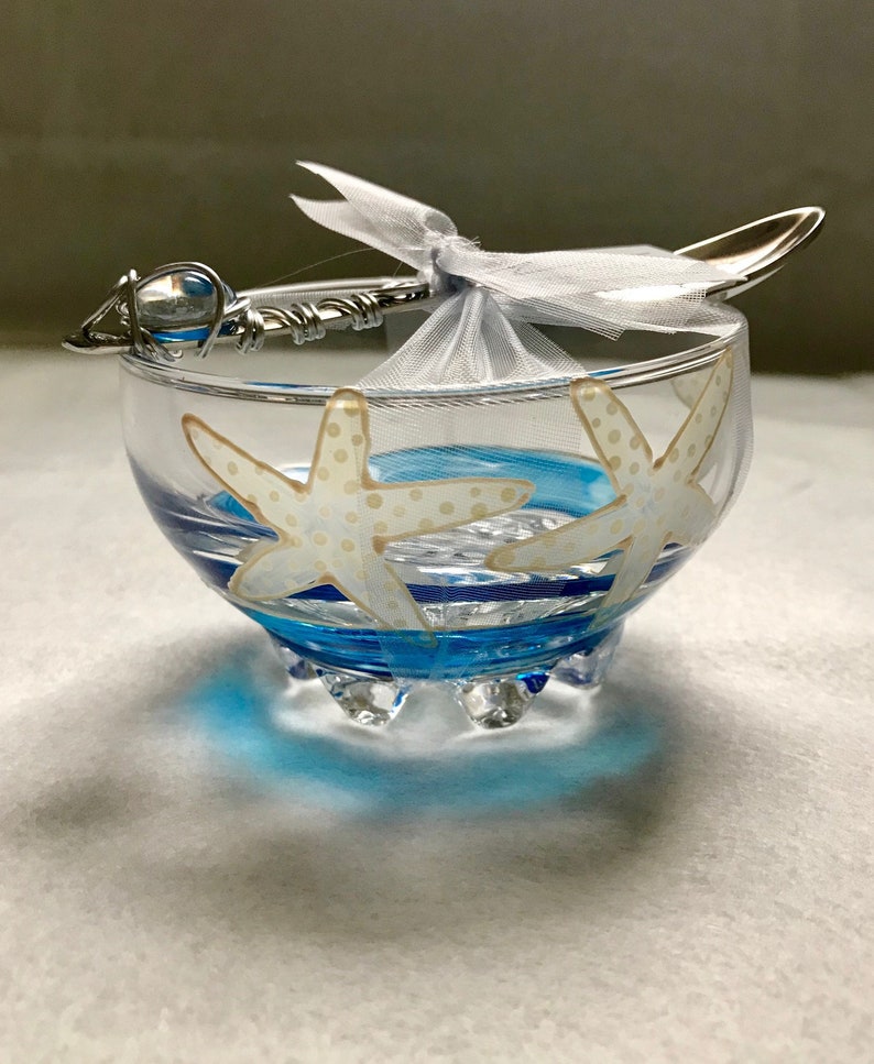8 ounce relishdip set with small wire wrapped serving spoon hand painted