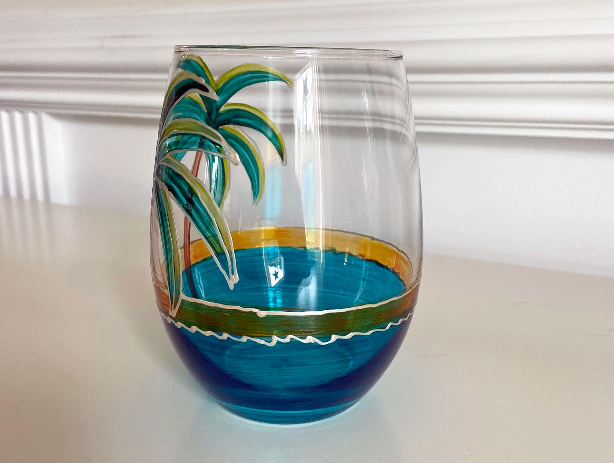 Hand Painted Palm Tree Stemless Wine Glass / Large 21 Ounce Etsy Denmark