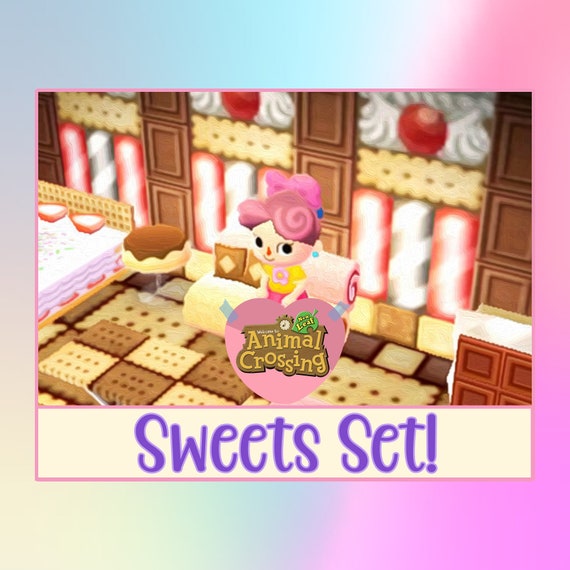 animal crossing new leaf nintendo sweets furniture set, wall + floor,  golden tools & millions of bells!