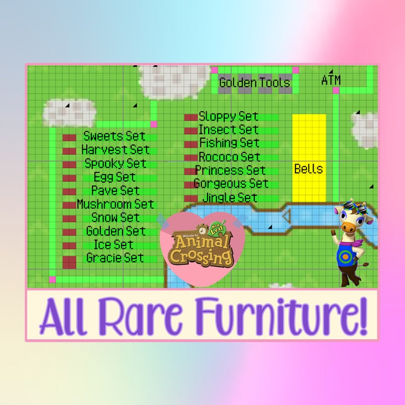 Animal Crossing New Leaf All Rare Furniture Sets Golden Tools Etsy