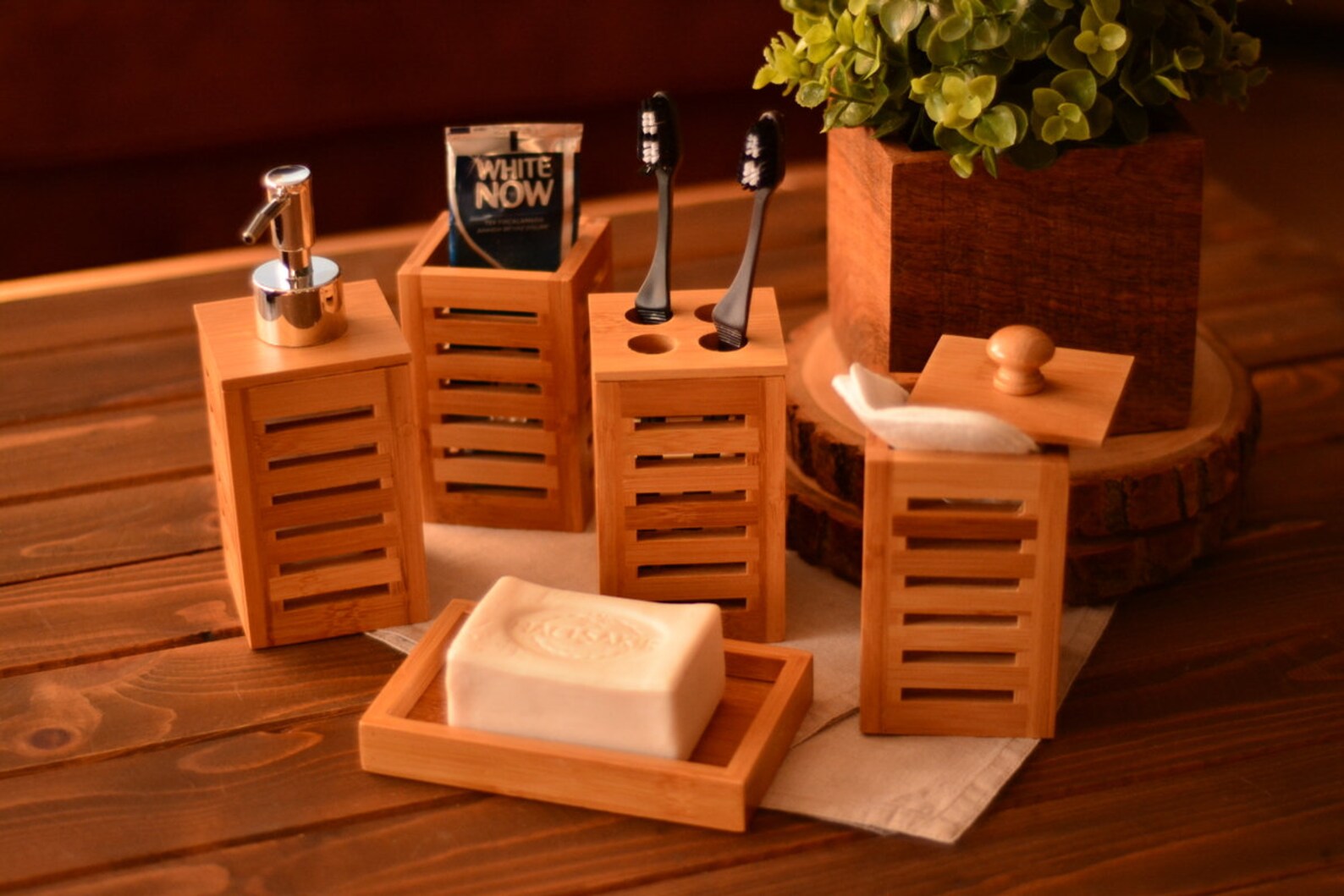 Bamboo Bath Set, Soap Dispenser Set, Bamboo Decor for Your Bathroom ...